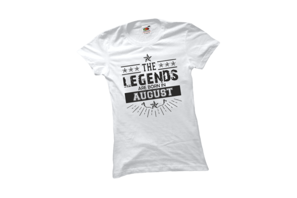 The legend sare born in August szülinapi női fekete póló minta termék kép
