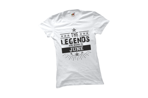 The legend sare born in June szülinapi női fekete póló minta termék kép