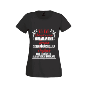 75 Éve minőséget megőrzi... - női fekete póló termékkép