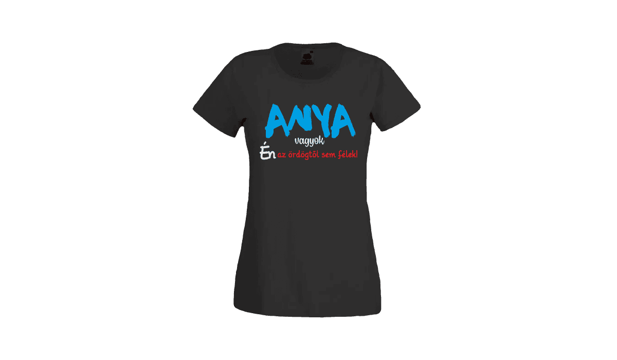 Anya vagyok...(kék) – női fekete póló termékkép