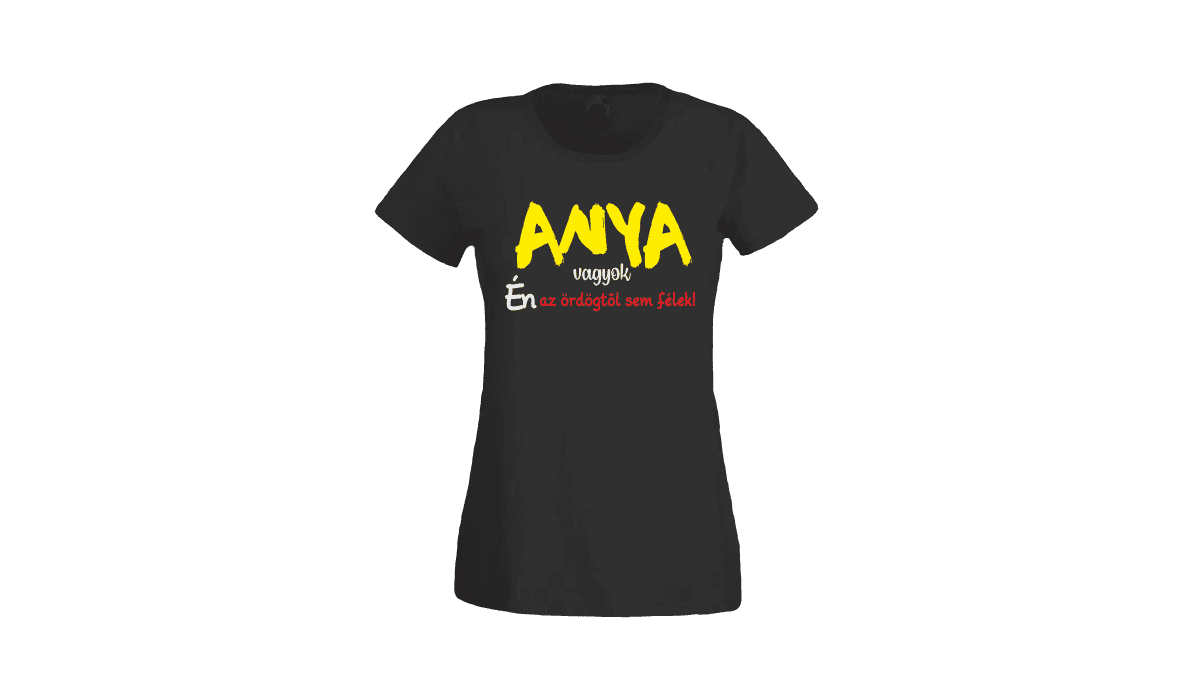 Anya vagyok...(sárga) - női fekete póló termékként