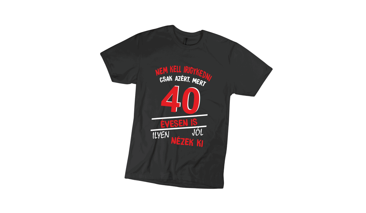 Nem kell irigykedni 40...(piros) - férfi fekete póló termékkép