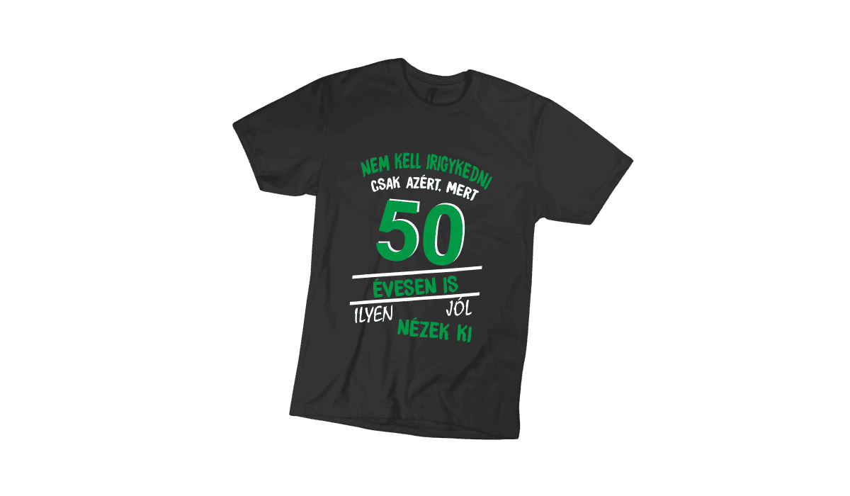 Nem kell irigykedni 50...(zöld) - férfi fekete póló termékkép