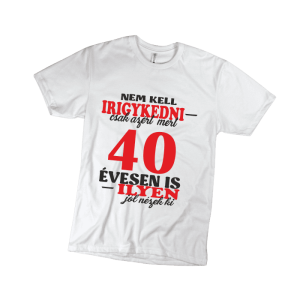 Nem kell irigykedni 40…(piros) – férfi fehér póló